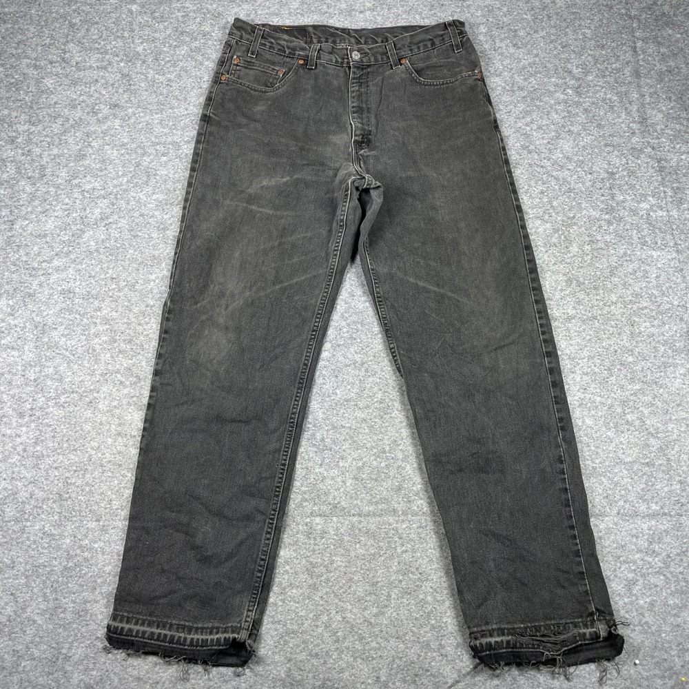 Levis Jeans Mens 36x32 (Fits 34x31) Black 550 Relaxed Fit Tapered Leg Distressed